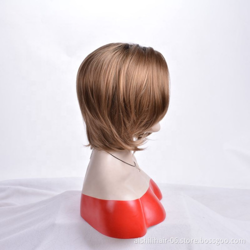 Fashion medium length synthetic hair wig with natural straight hair natural curl Bob hair wig for women